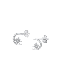 Silver CZ Earrings - Moon & Star