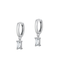 Silver CZ Earrings - Hoop w/ Charm