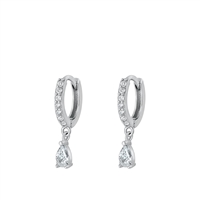 Silver CZ Earrings - Hoop w/ Charm