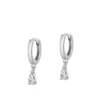 Silver CZ Earrings - Hoop w/ Charm