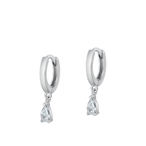 Silver CZ Earrings - Hoop w/ Charm