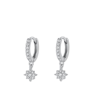 Silver CZ Earrings - Hoop w/ Charm