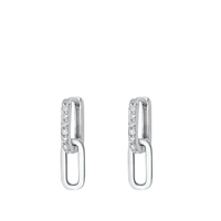 Silver CZ Earrings - Rectangular Hoop
