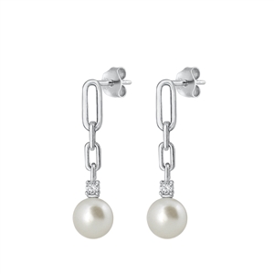 Silver CZ Earrings - Pearl