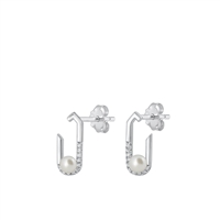 Silver CZ Earrings - Pearl