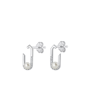 Silver CZ Earrings - Pearl