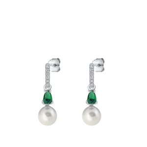 Silver CZ Earrings - Pearl