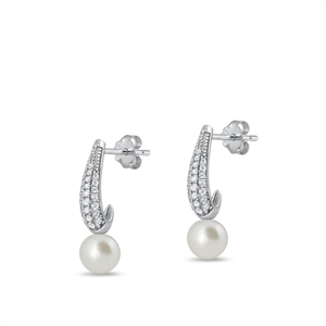 Silver CZ Earrings - Pearl