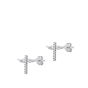 Silver CZ Earrings - Winged Cross