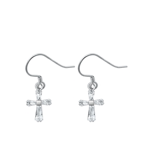 Silver CZ Earrings - Cross