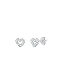 Silver CZ Earrings - Heart