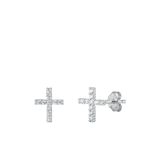Silver CZ Earrings - Cross