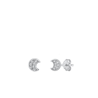 Silver CZ Earrings - Moon