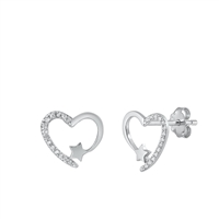 Silver CZ Earrings - Heart