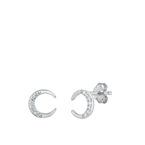 Silver CZ Earrings - Moon