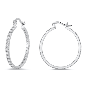 Silver Round CZ Hoops