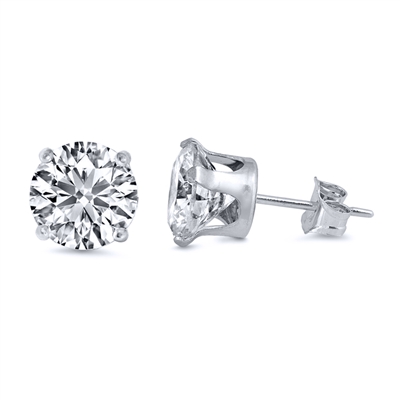 Round Clear CZ Stud Earrings - Stamping