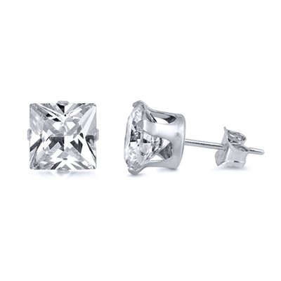 Square Clear CZ Stud Earrings