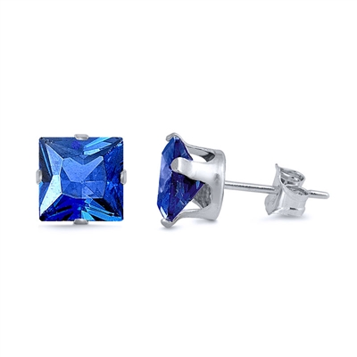 7mm Square Color CZ Stud Earrings - Stamping