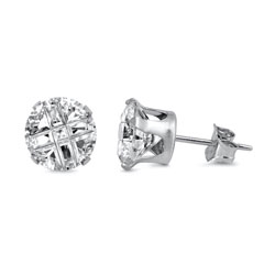 Round Invisible Clear CZ Stud Earrings - Stamping