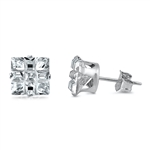 Invisible Cut Square Clear CZ Stud Earrings - Stamping