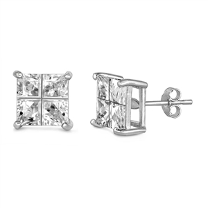 Square Invisible Clear CZ Stud Earrings - Casting