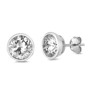 Round Bezel CZ Stud Earrings