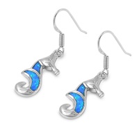 Silver Lab Opal Earrings - Seahorse