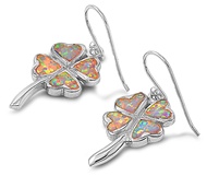 Silver Lab Opal Earrings - Plumeria & Heart