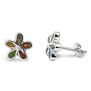 Silver Lab Opal Earrings - Plumeria