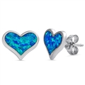 Silver Lab Opal Earrings - Heart