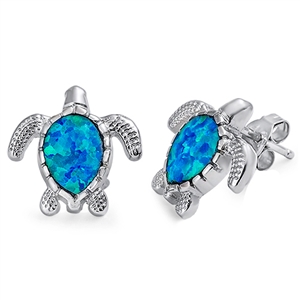 Silver Lab Opal Earrings - Turtle