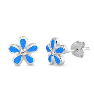 Silver Lab Opal Earrings - Flower