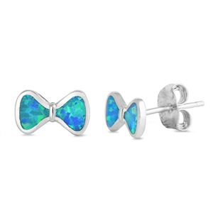 Silver Lab Opal Earrings - Bow