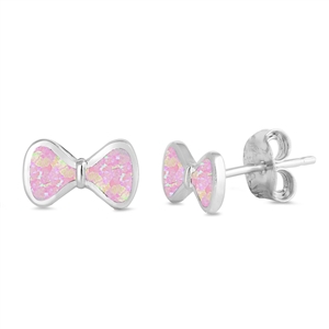 Silver Lab Opal Earrings - Bow