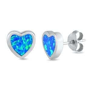 Silver Lab Opal Earrings - Heart