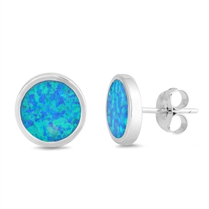 Silver Lab Opal Earrings - Circle