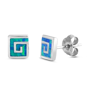 Silver Lab Opal Earrings - Aztec