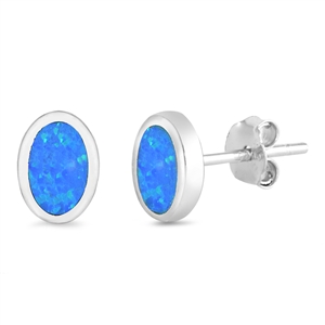 Silver Lab Opal Earrings - Oval