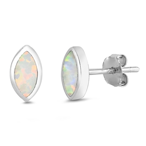 Silver Lab Opal Earrings - Marquise