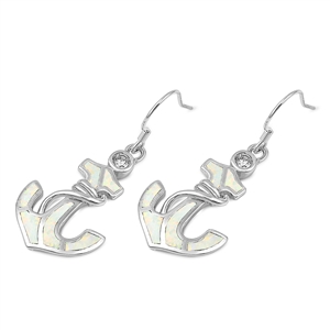 Silver Lab Opal Earrings - Anchor