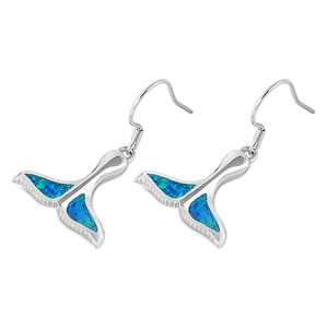 Silver Lab Opal Earrings - Whale Tail