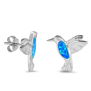 Silver Lab Opal Earrings - Hummingbird