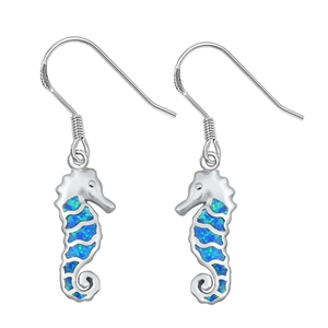 Silver Lab Opal Earrings - Seahorse