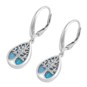 Silver Lab Opal Earrings - Tree of Life