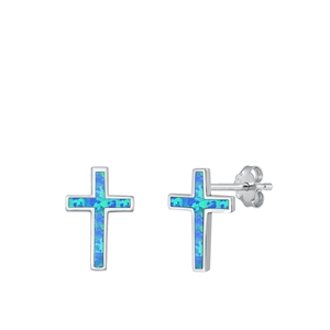 Silver Lab Opal Earrings - Cross