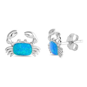 Silver Lab Opal Earrings - Crab