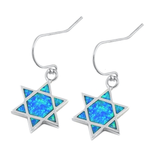 Silver Lab Opal Earrings - Jewish Star