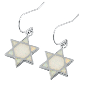 Silver Lab Opal Earrings - Jewish Star
