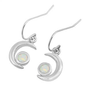 Silver Lab Opal Earrings - Crescent Moon